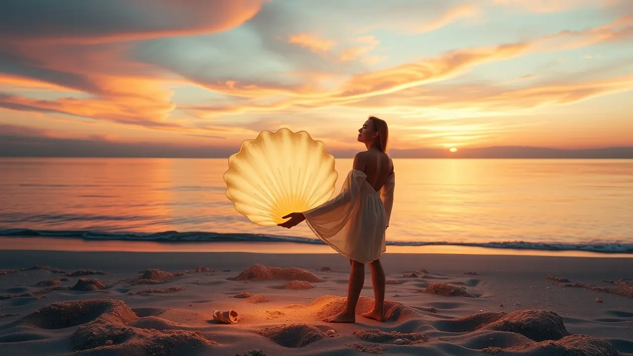 Sonho com concha luminosa na praia