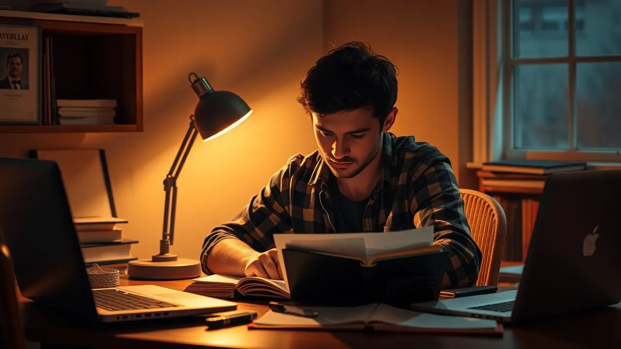 Significado de Sonhar com Concurso: Preparação, Ansiedade e Oportunidades Pessoa estudando para concurso à noite