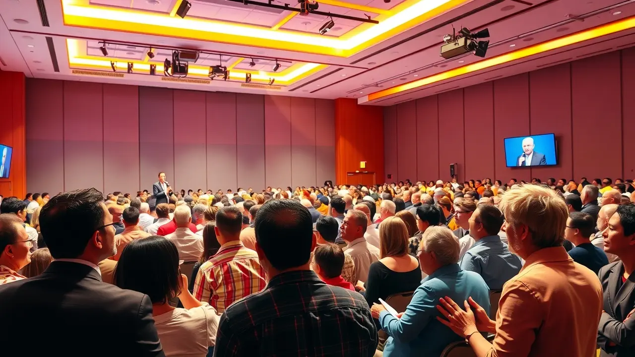 Pessoas assistindo a uma conferência