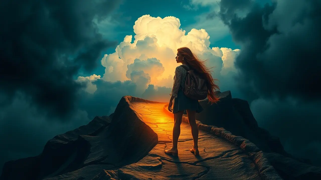 Mulher em encruzilhada, escolhendo entre conformidade e autenticidade