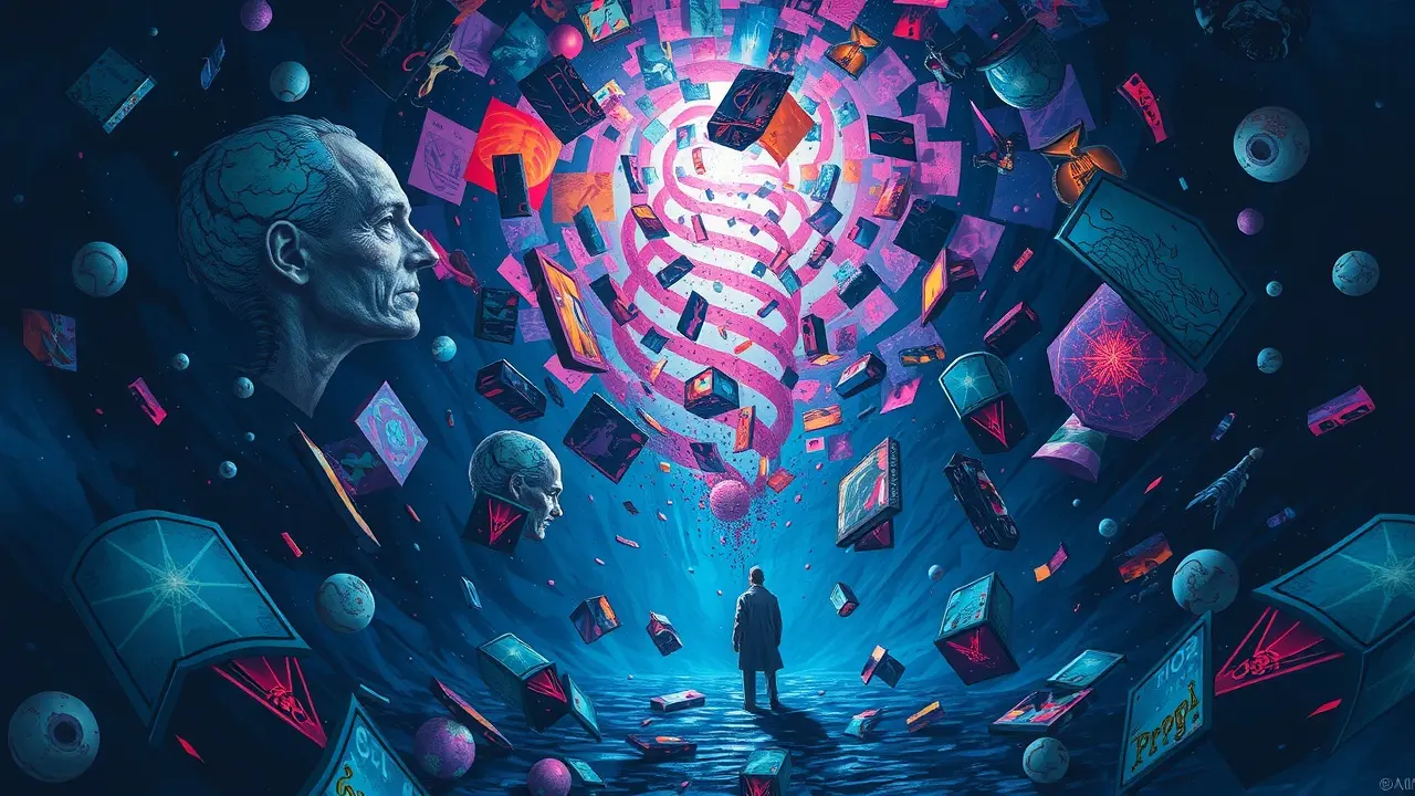 Pessoa perdida em vórtice de pensamentos confusos