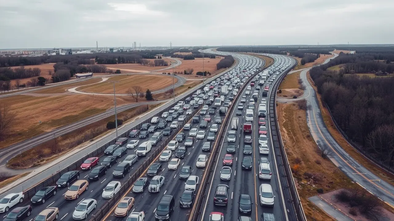 Sonhar com Congestionamento: Descubra o Significado e as Interpretações Congestionamento rodoviário simbolizando desafios e estagnação.