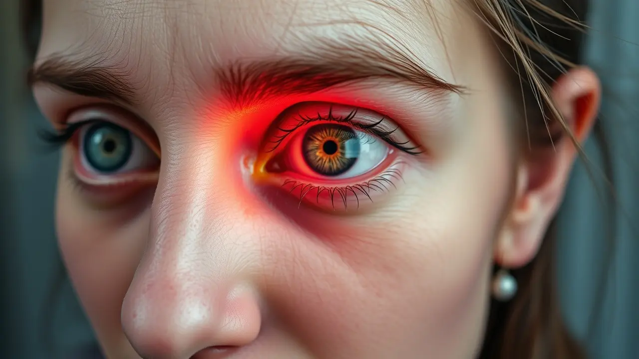 Pessoa com conjuntivite no olho