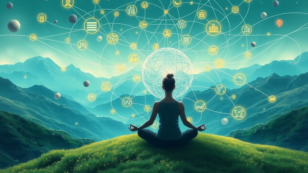 Significado de Sonhar com Conjuntura: Uma Análise Profunda Pessoa meditando em paisagem surreal com conexões