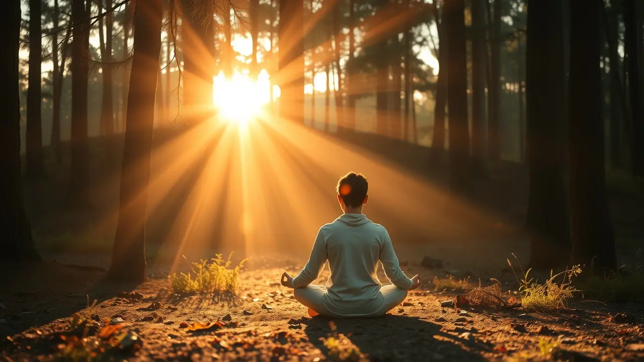 O Significado Profundo de Sonhar com Conscientização: Desvende os Sinais Pessoa meditando na floresta, conscientização