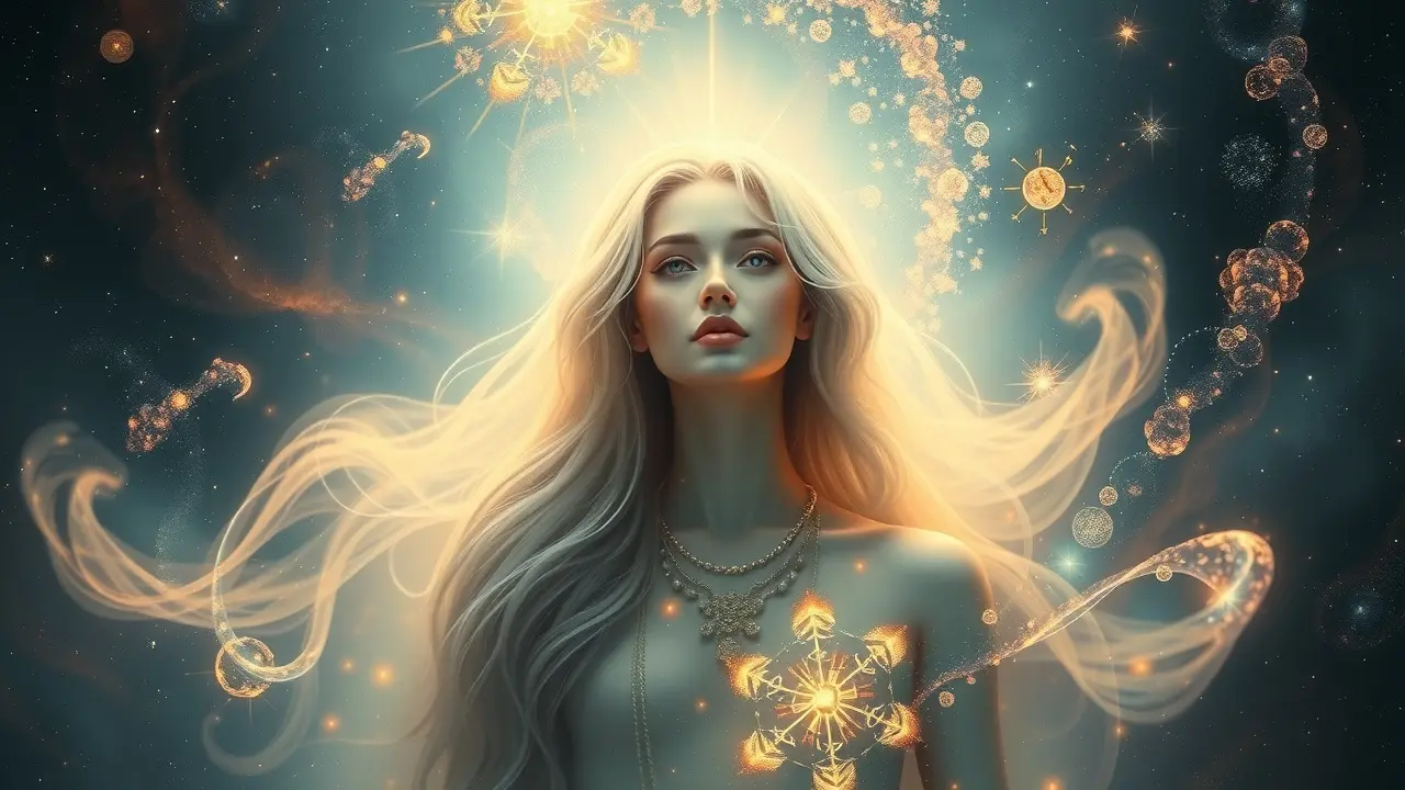 O que significa sonhar com consciência cósmica? Desvende os sinais! Pessoa banhada em luz cósmica, representando consciência cósmica.