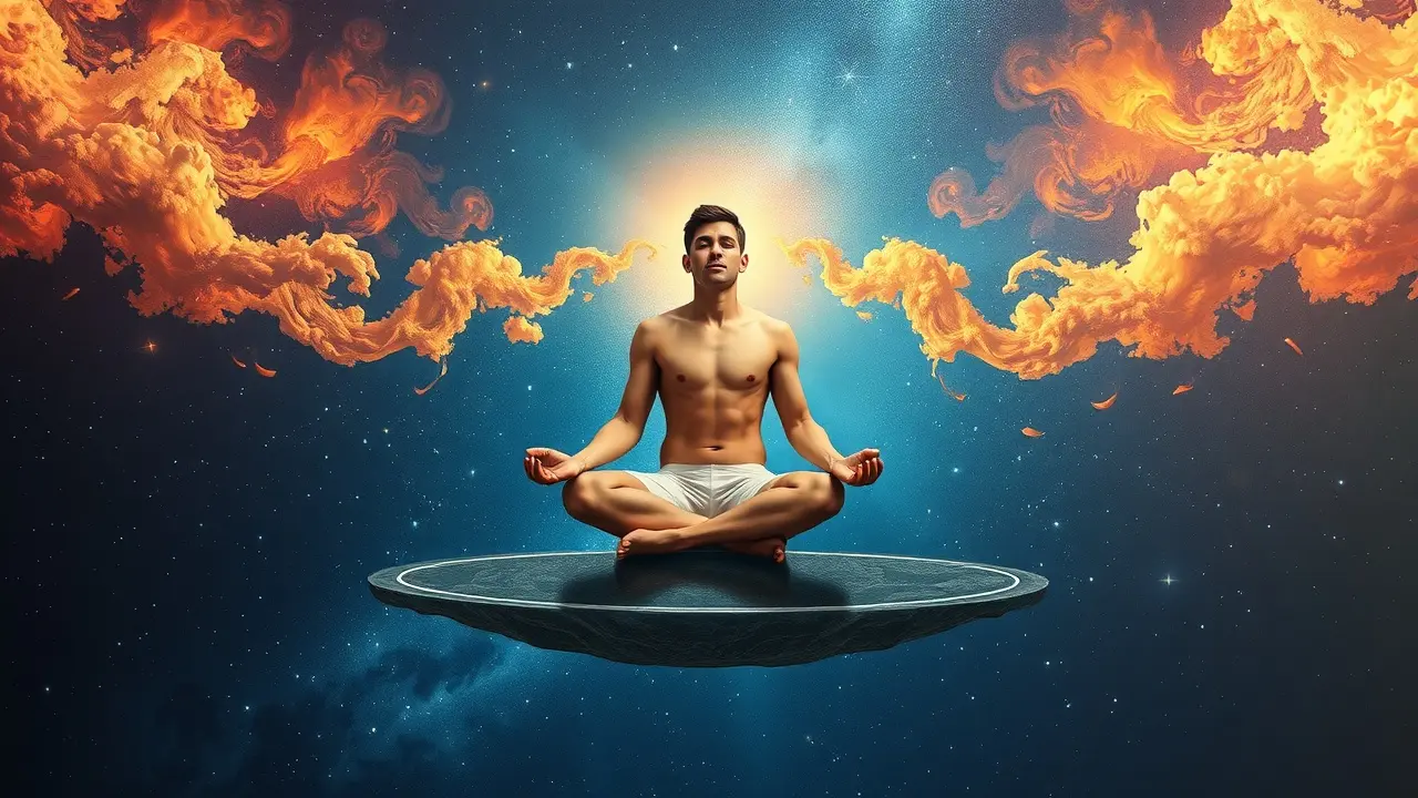 Sonhar com Contra-Antiscion: Desvende os Mistérios do Seu Inconsciente Homem meditando balança equilíbrio luz escuridão