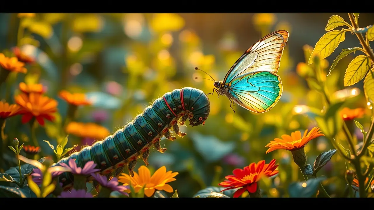 Sonhar com Conversão: Descubra o Significado e as Mensagens Ocultas Caterpillar transformando-se em borboleta, simbolizando conversão.