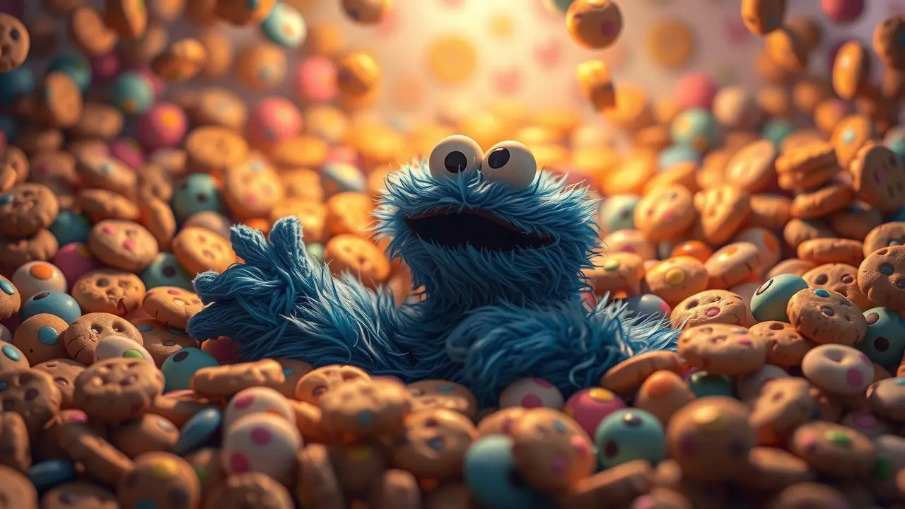 Sonho com Cookie Monster e biscoitos coloridos