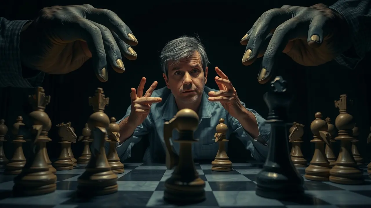 Sonhar com Cooptação: Desvende os Significados Ocultos! Sonho com cooptação: pessoa presa em um tabuleiro de xadrez sendo manipulada