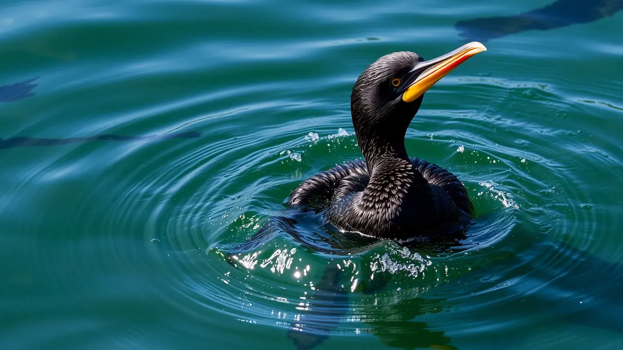 Cormorão mergulhando em águas claras