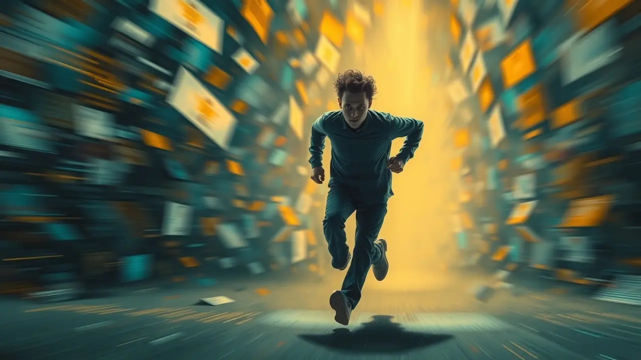 Sonhar com Correria: Descubra os Significados e Interpretações Pessoa correndo em meio ao caos, representando ansiedade.