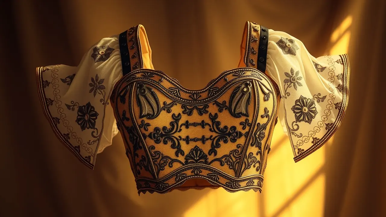 Corselete antigo ricamente decorado