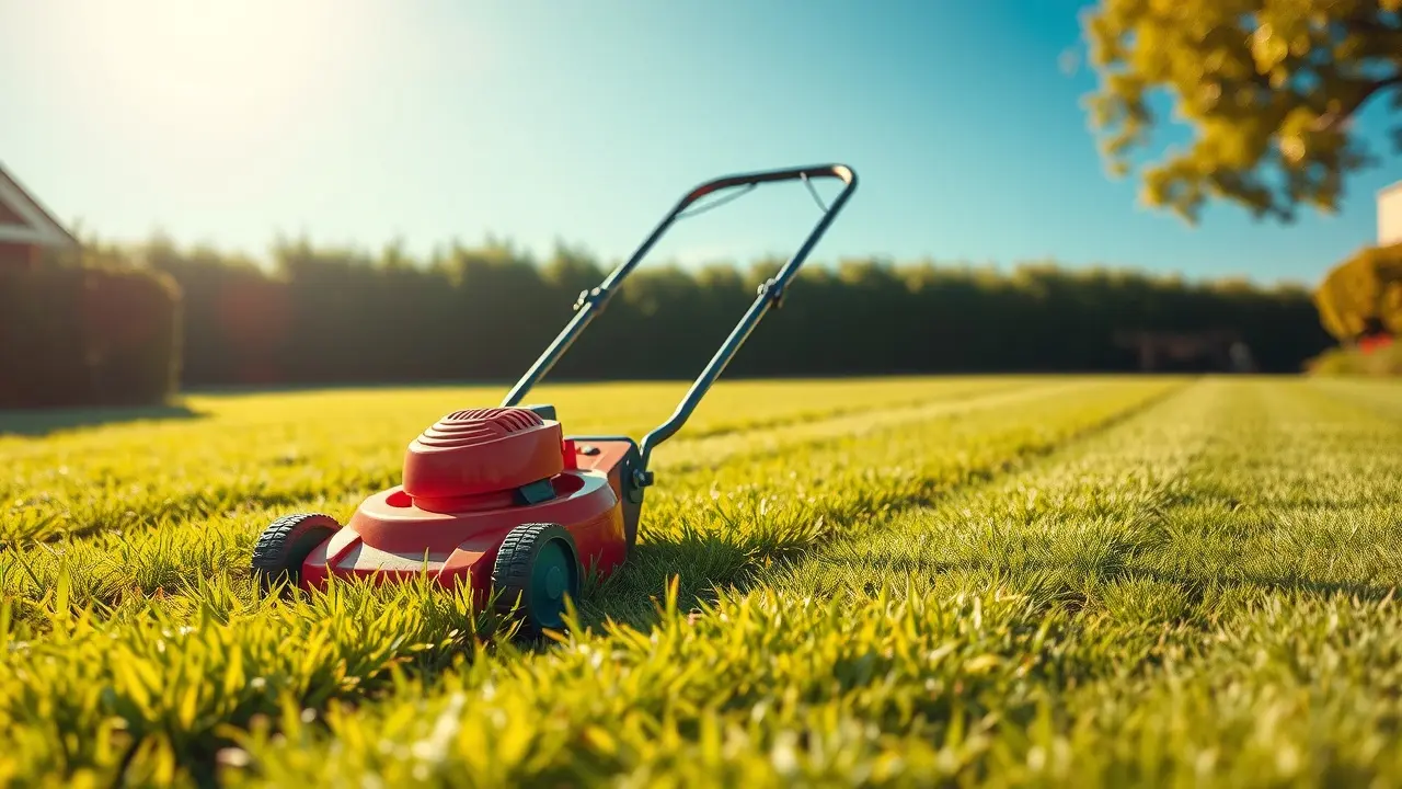 Cortador de grama cortando a grama.