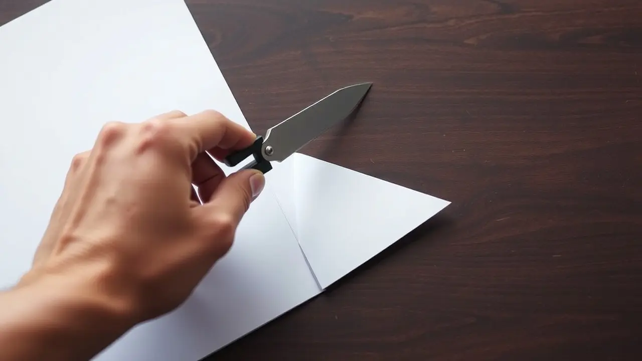 Mão segurando cortador de papel.