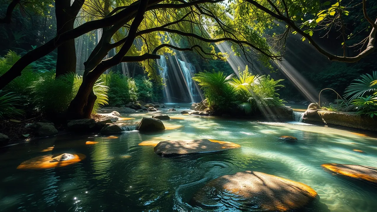 Corça bebendo água em riacho na floresta