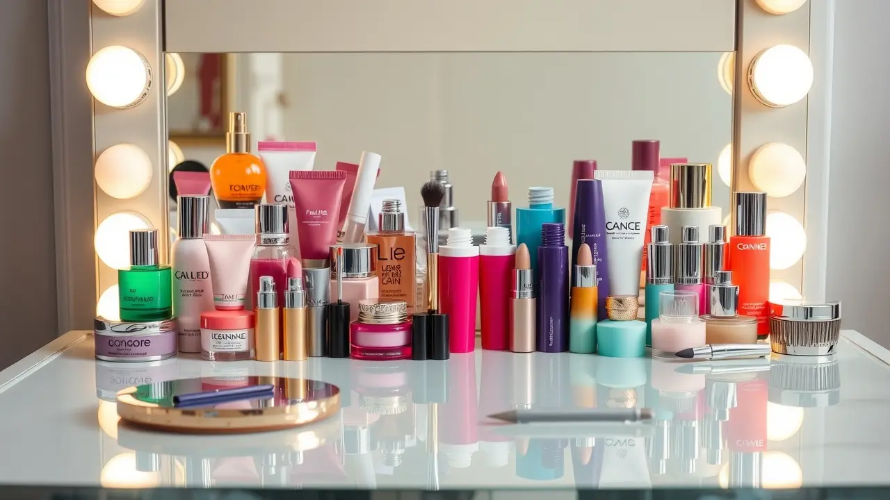 Sonhar com Cosméticos: Desvende os Significados e Simbolismos! Penteadeira com cosméticos coloridos e elegantes