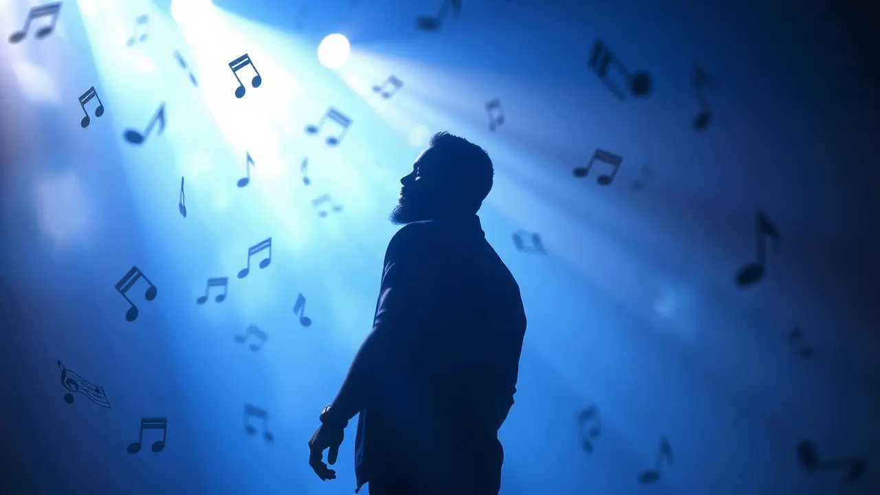 Silhueta de Craig David em sonho iluminado em azul