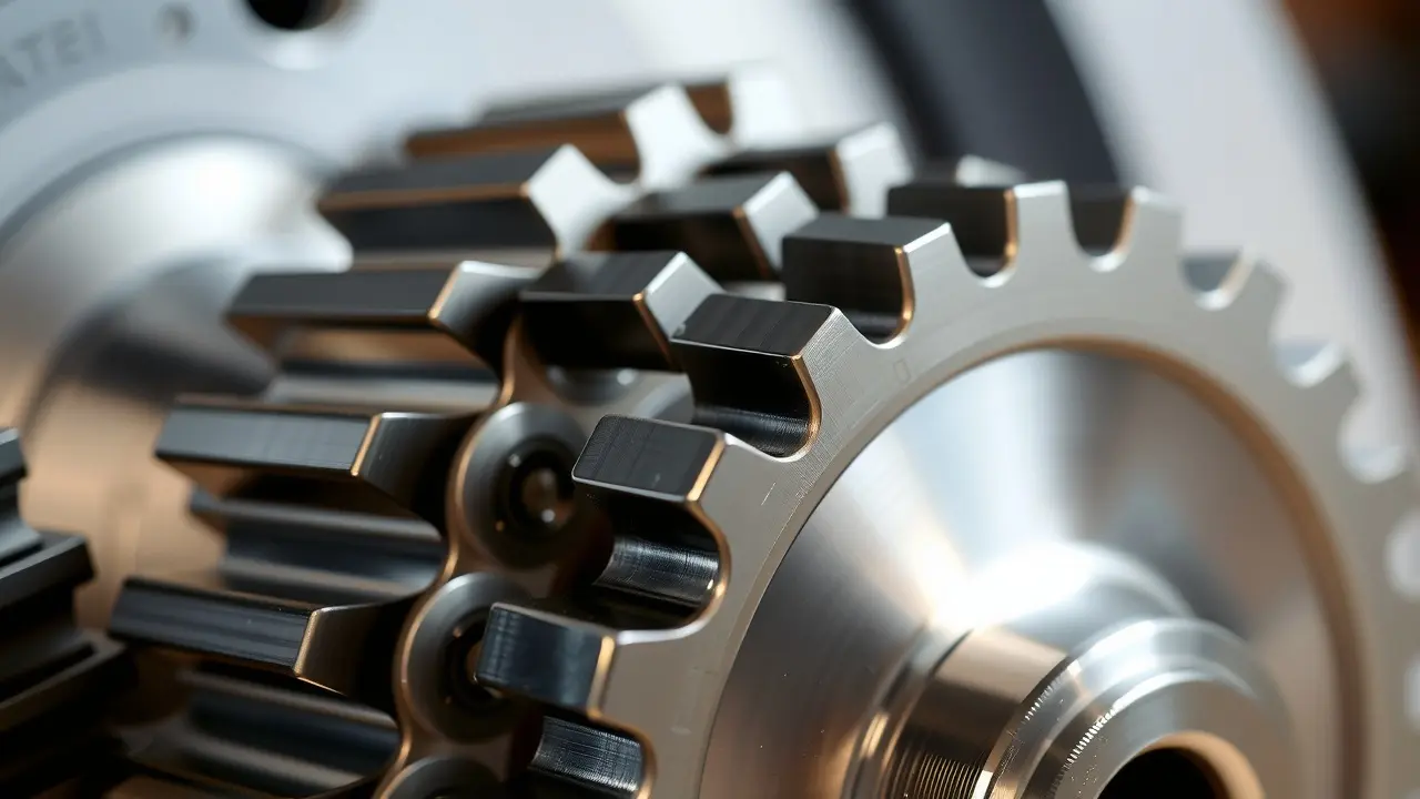 Cremalheira brilhante e sistema de engrenagens.