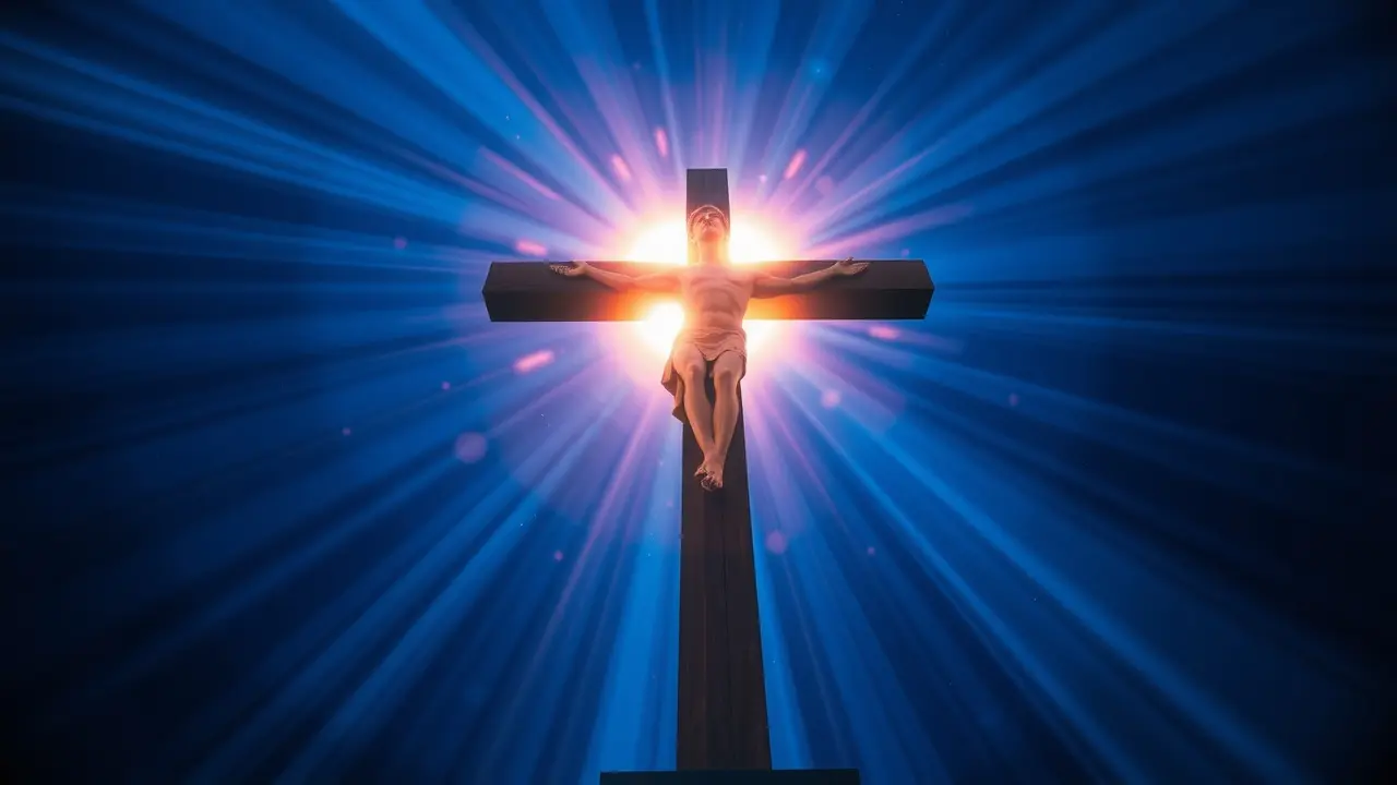 Cruz Solar Brilhante em Céu Azul