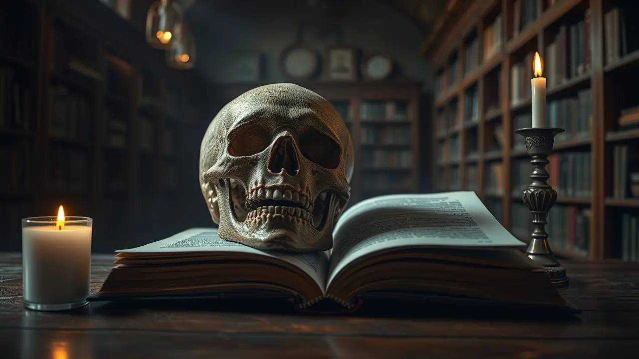 Crânio sobre livro antigo