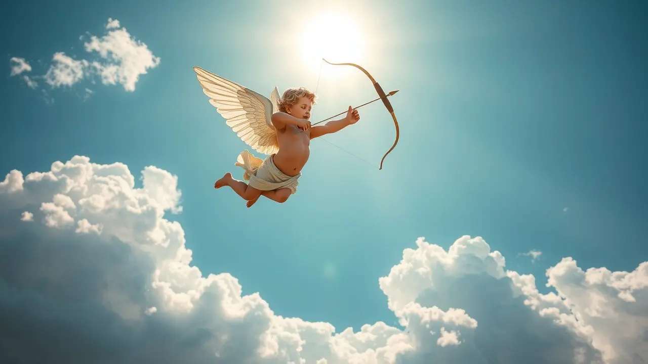 Sonhar com Cupido: Descubra os Significados e as Mensagens do Amor Cupido voando com arco e flecha.