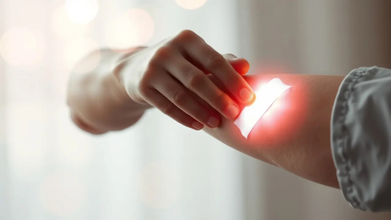 Significado de Sonhar com Curativo: Descubra as Mensagens Ocultas Pessoa aplicando curativo em ferida com brilho etéreo