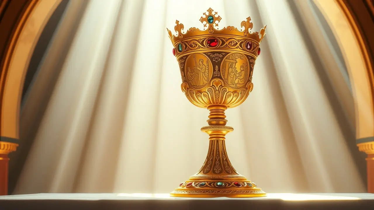 Significado de Sonhar com Cálice Sagrado: Revelações e Simbolismos Cálice sagrado dourado brilhando em altar
