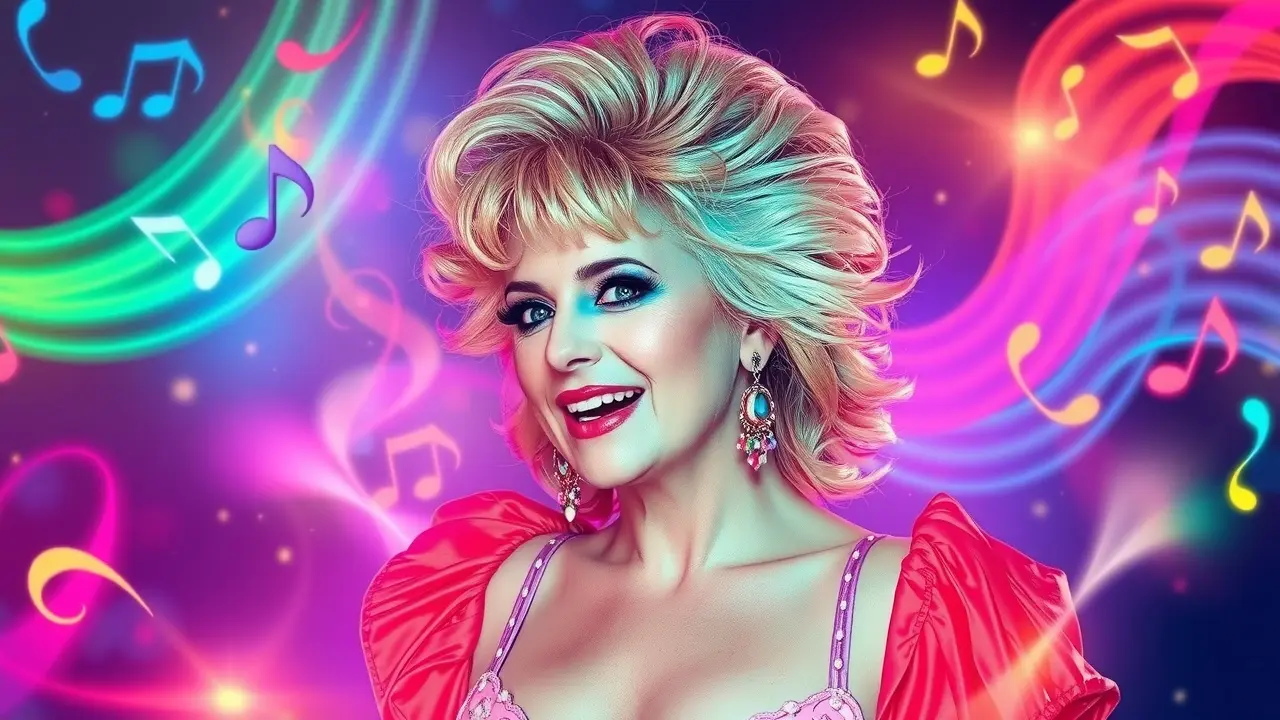 Cyndi Lauper em um sonho colorido e vibrante.