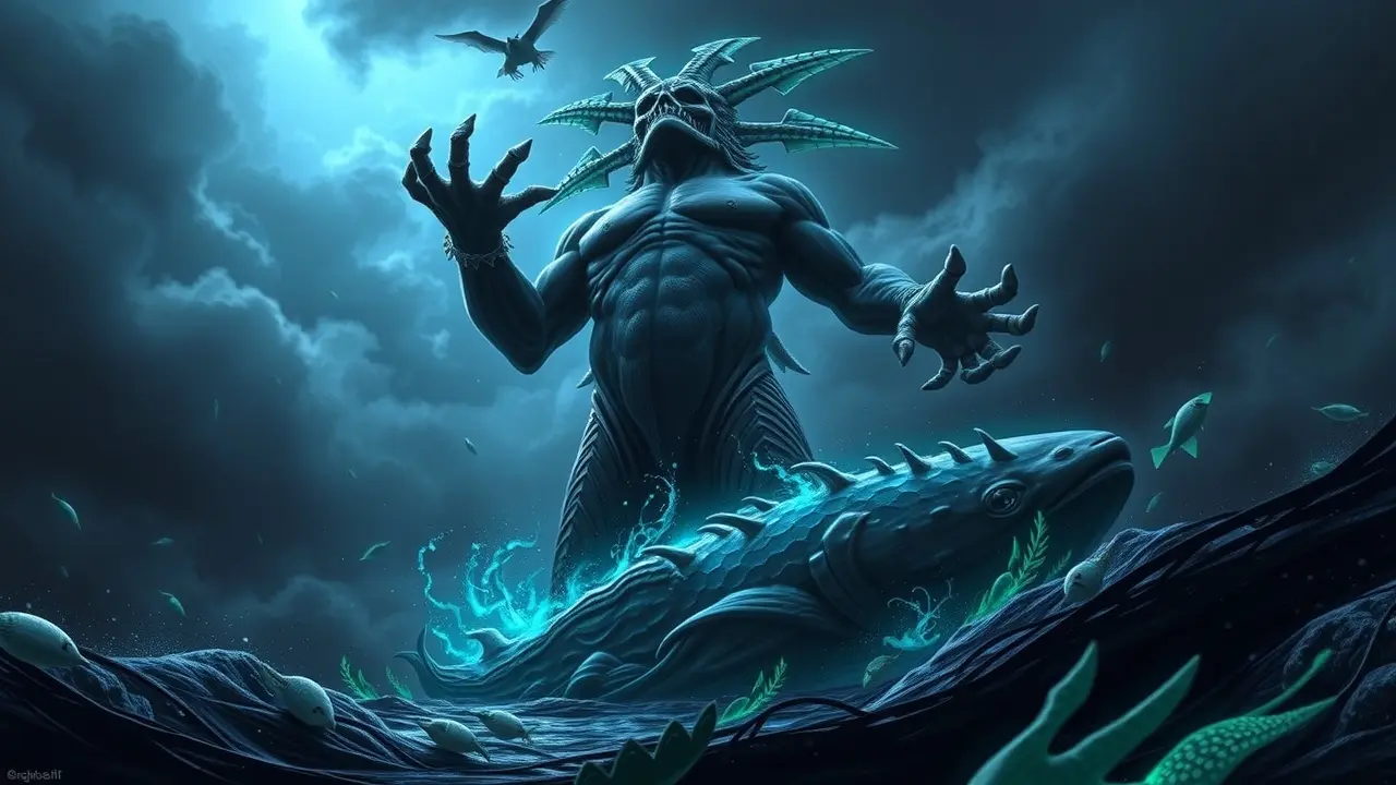 Sonhar com Dagon: Desvende os Significados Ocultos Ilustração de Dagon emergindo do oceano
