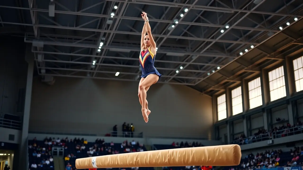 Mulher ginasta em ação representando Daiane dos Santos