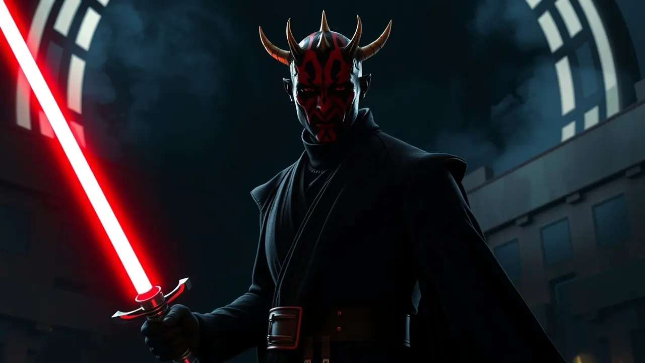 Significado de Sonhar com Darth Maul: Uma Análise Profunda Darth Maul em um ambiente sombrio e ameaçador