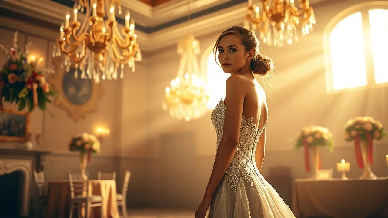 Jovem vestida para festa de debutante.