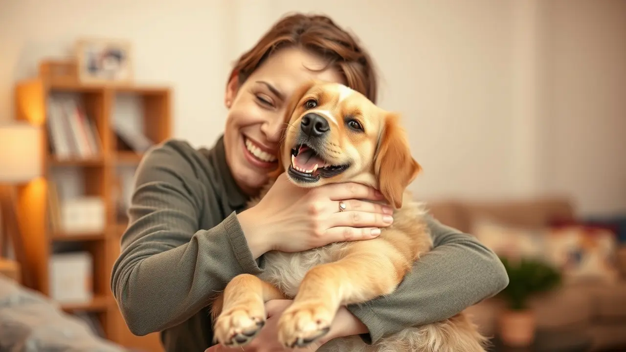 Pessoa abraçando pet adotado