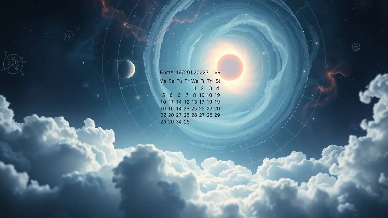 Calendário celestial com data de eclipse