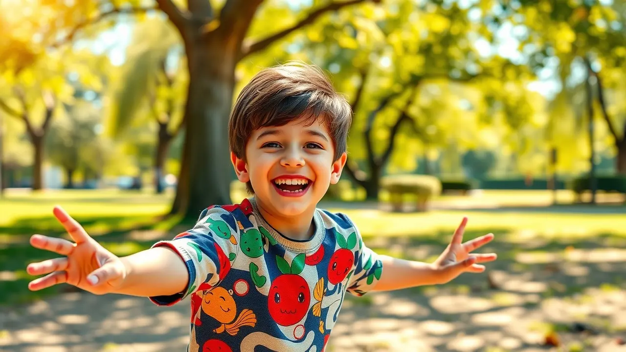 Menino Davi Lucca brincando alegremente no parque