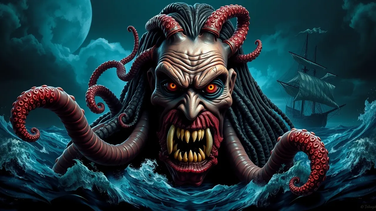 Significado de Sonhar com Davy Jones: Desvende os Mistérios do Subconsciente Davy Jones emergindo do oceano tempestuoso