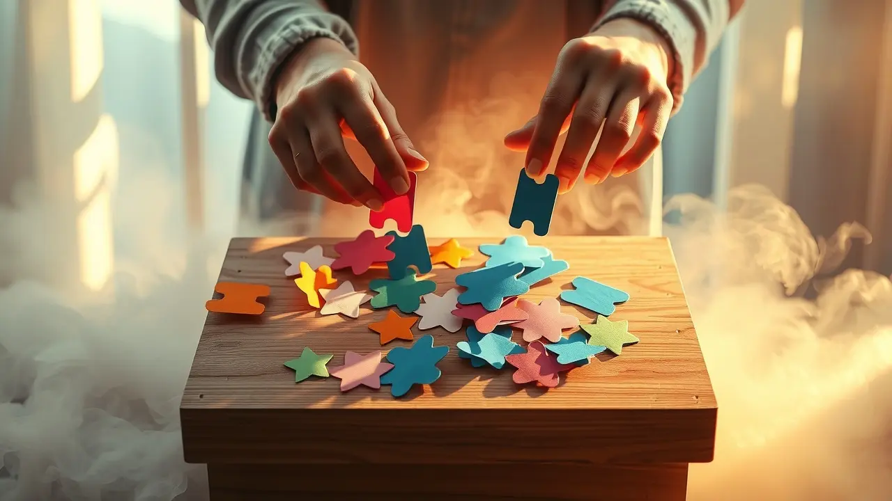 Mãos fazendo decupagem em caixa de madeira