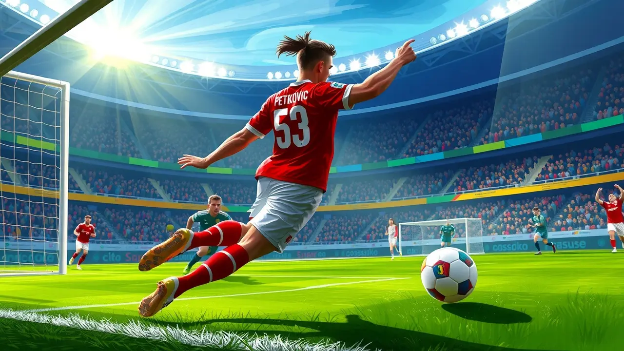 Sonhar com Dejan Petkovic: Descubra o Significado e as Mensagens Ocultas Dejan Petkovic marcando gol de falta em pintura digital.