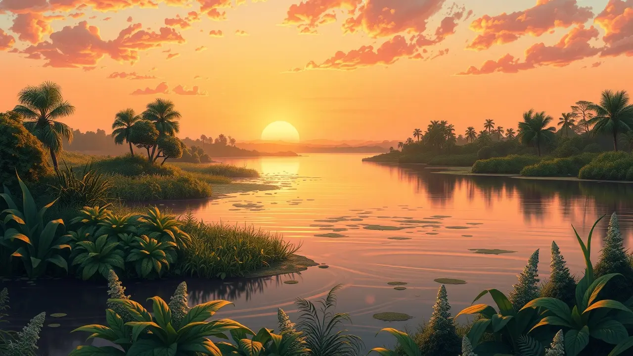 Delta de rio sereno ao entardecer