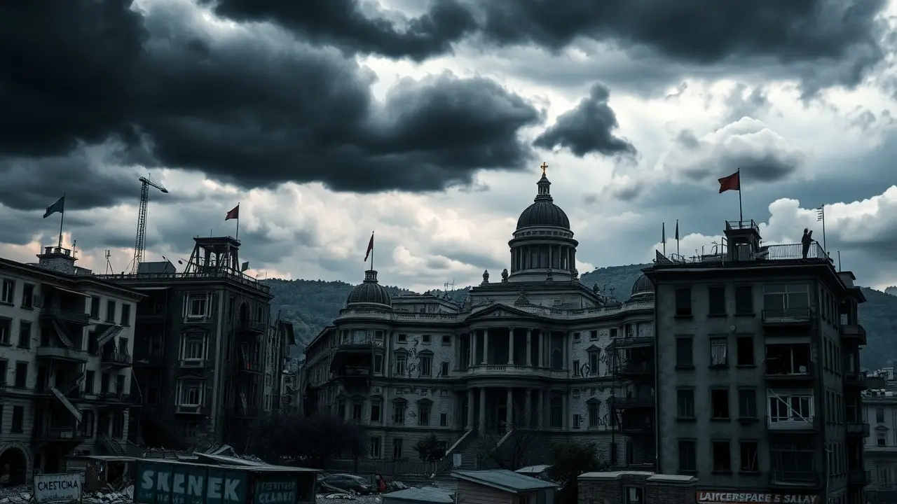 Significado de Sonhar com Democracia Corroída: Interpretações e Reflexões Cidade em ruínas simbolizando a democracia corroída