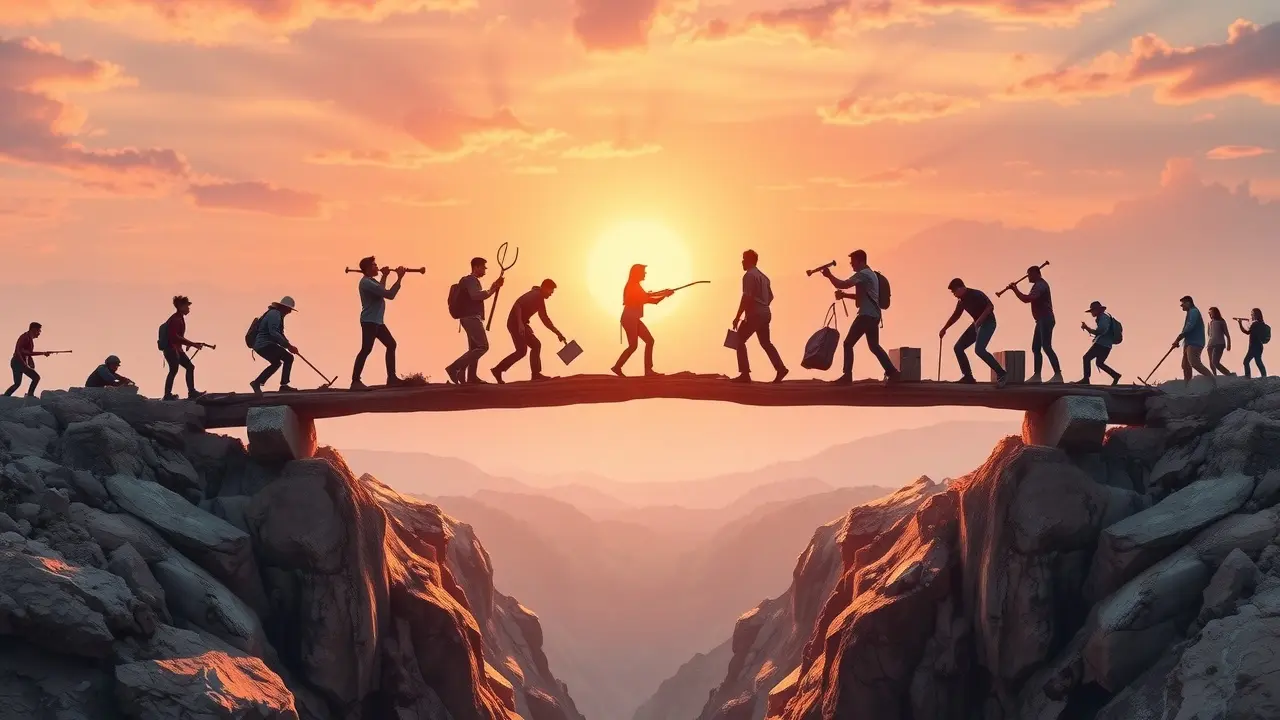 Pessoas construindo ponte da democracia