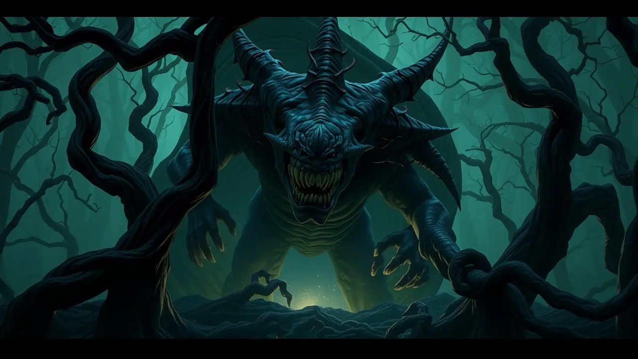 Sonhar com Demogorgon: Desvende os Significados Ocultos! Demogorgon emergindo de um portal sombrio em sonho.