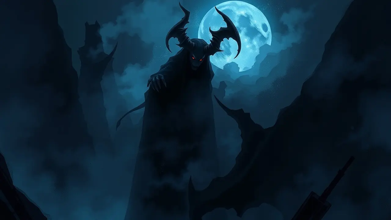 Demônio sombrio em paisagem de sonho.