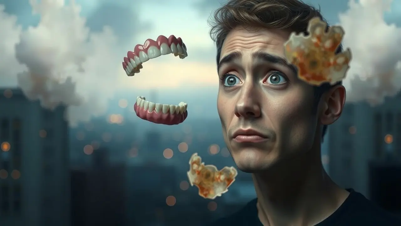 Pessoa olhando dentadura flutuante (sonho)