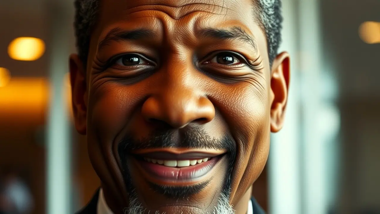 Retrato de Denzel Washington sorrindo