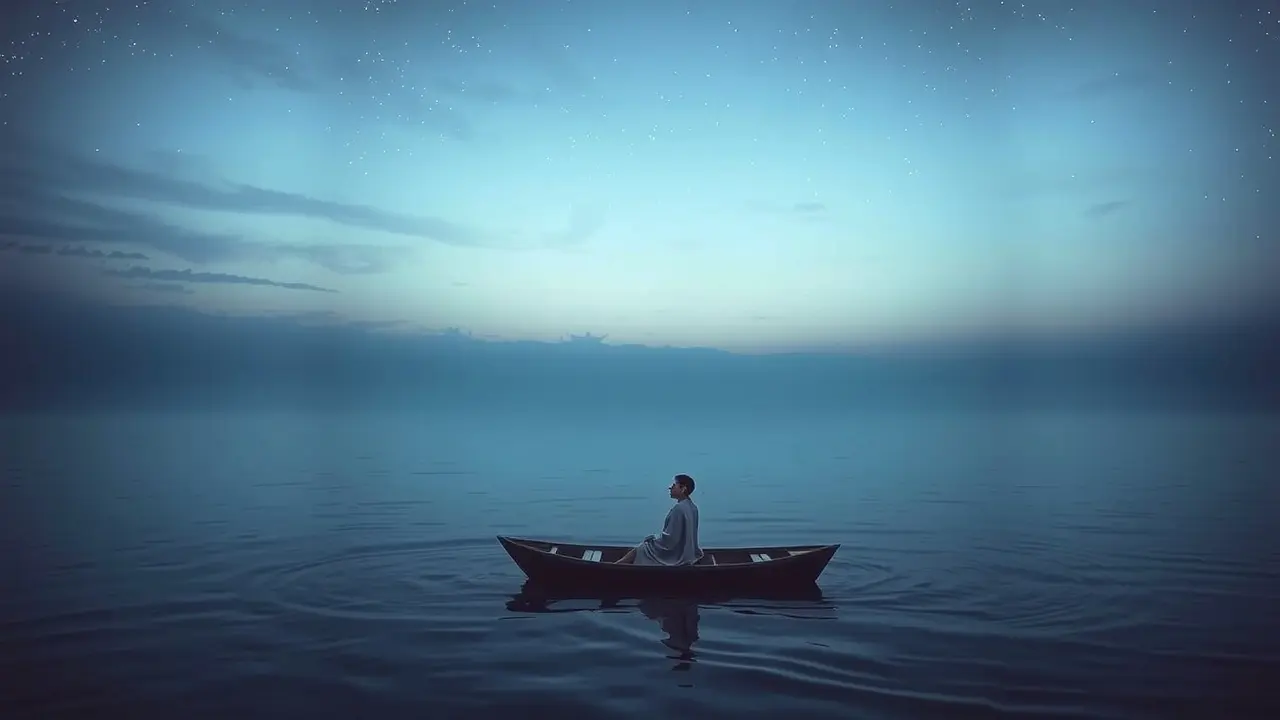 Sonhar com Derivação: Desvende os Significados Ocultos Pessoa à deriva em um barco, simbolizando incertezas.