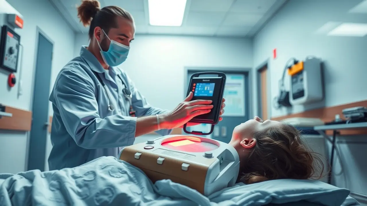 Profissional de saúde usando desfibrilador em paciente