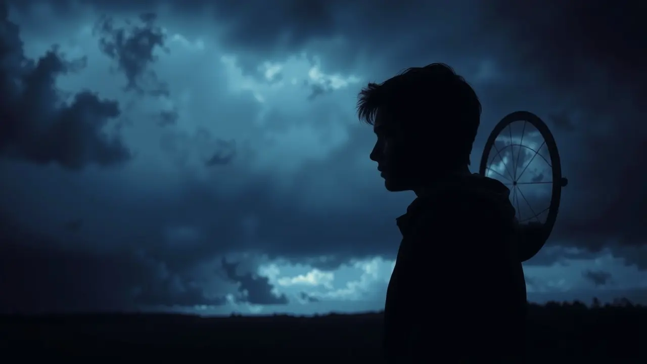 Silhueta pensativa sob céu tempestuoso, representando sonhos com desgraça