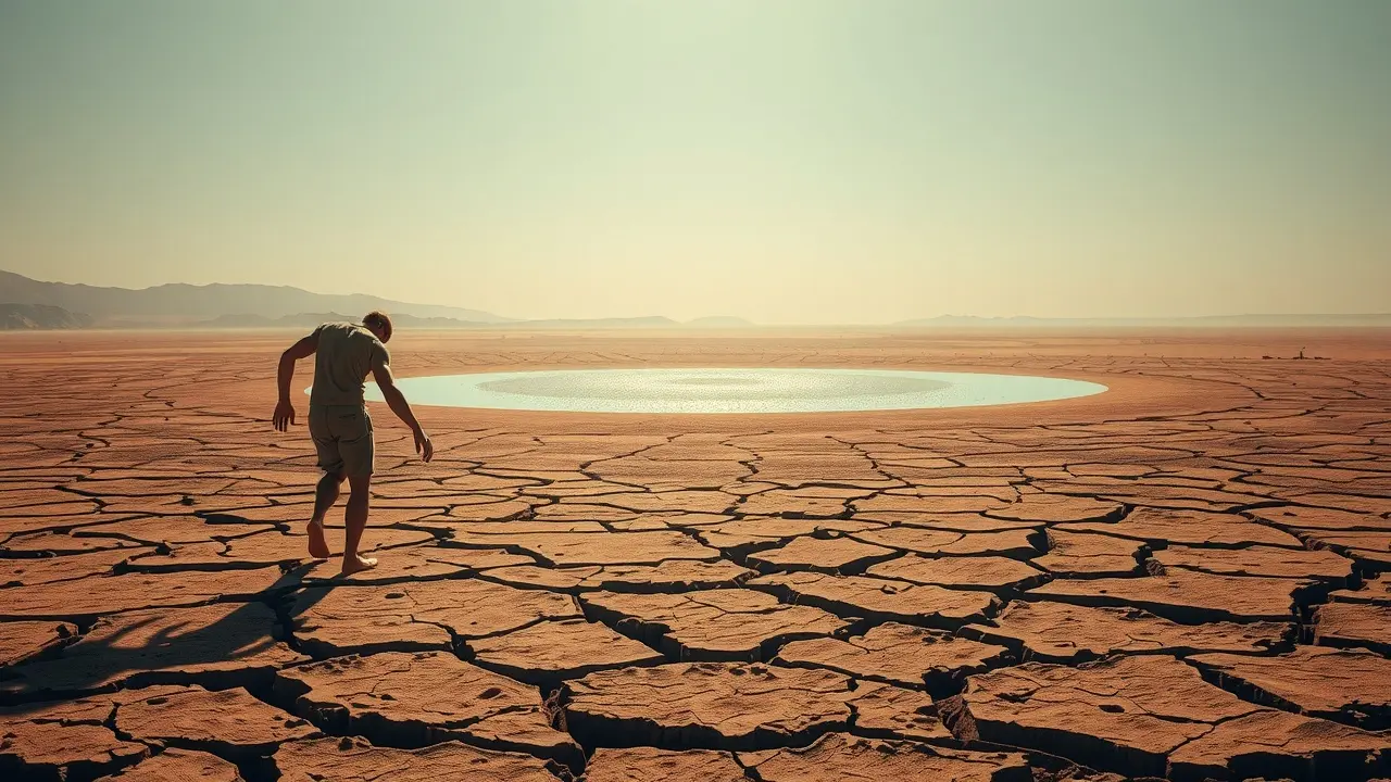 Sonhar com Desidratação: Descubra os Significados Ocultos Figura desidratada em deserto, buscando água